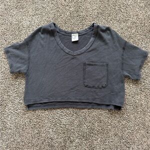 Aerie Charcoal Waffle Knit crop Tee